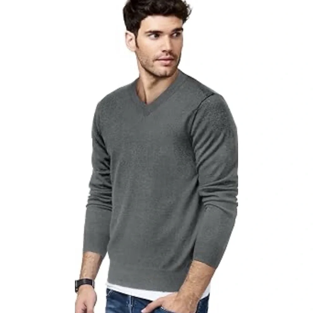 Calvin Klein Mens Sweater 100% Cotton V Neck Pullover Gray Preppy Academia‎ Sz M
